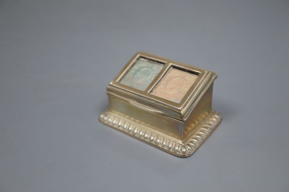 An Edwardian silver double stamp box, with slant front, Henry Matthews, Birmingham, 1903, width 66mm
